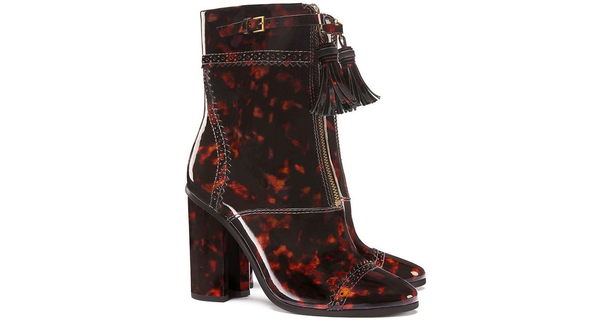 Tory Burch Huxley Patent-Leather Riding Boots in Tortoise Shell (Brown) - Lyst